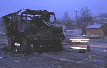 Burnt KFOR truck in Leposavic